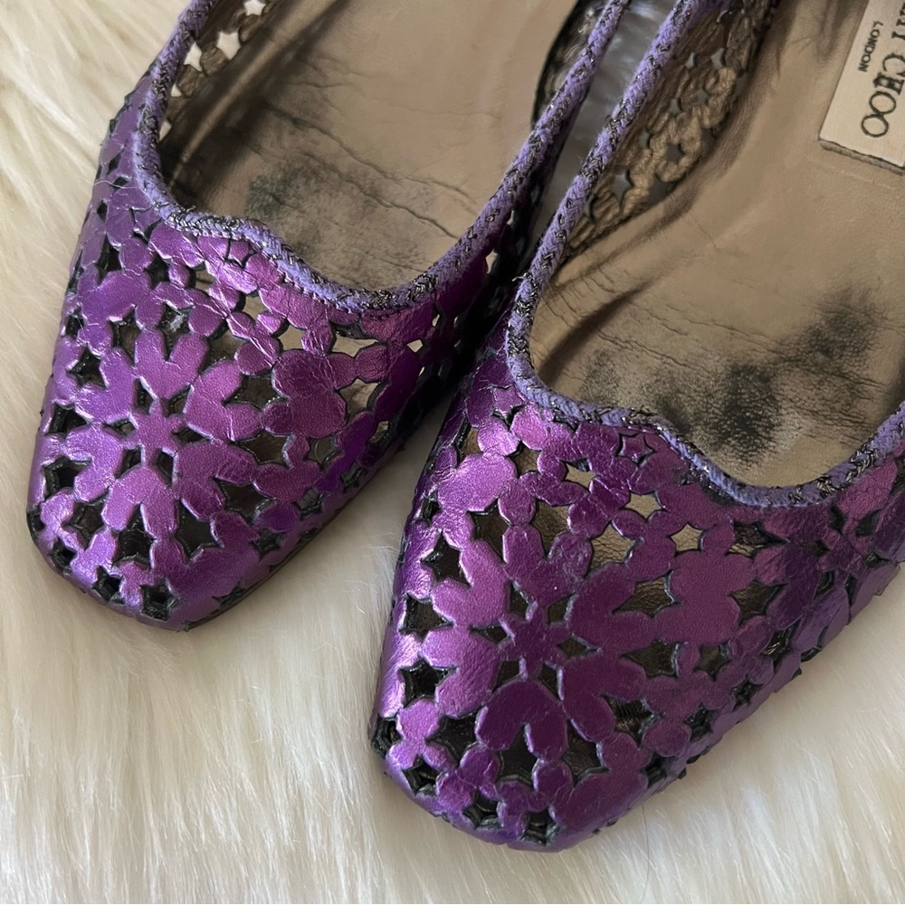 Jimmy Choo Metallic Purple Laser-Cut Flats - Picture 9 of 9